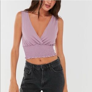 Urban Outfitters Smocked Waist V-Neck Crop Top in Lilac Purple